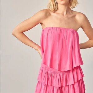 Mustard Seed Strapless Ruffle Mini Dress